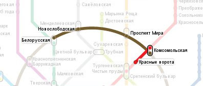 Карта маршрута с Казанского на Белорусский
