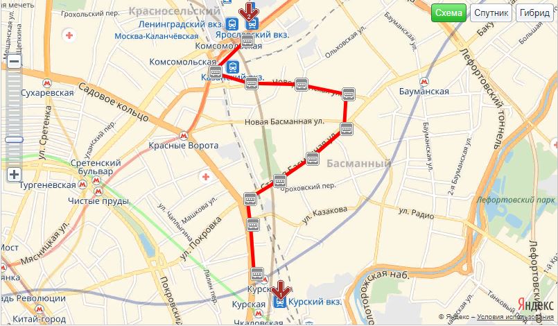 маршрут автобуса № 40 до остановки «Комсомольская площадь».