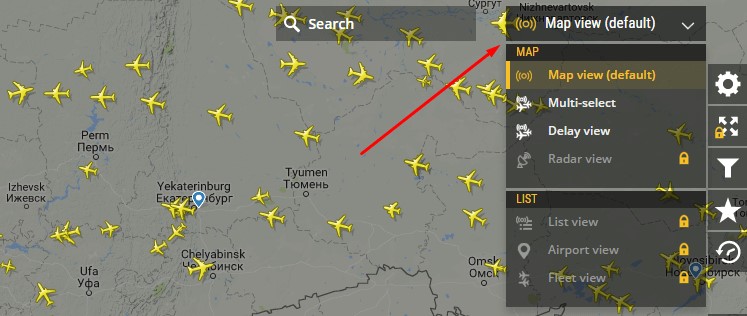 Карта самолетов онлайн в реальном времени на русском языке