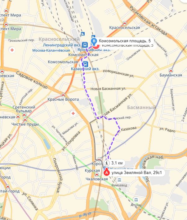 Карта пешеходного маршрута через Гороховский переулок.