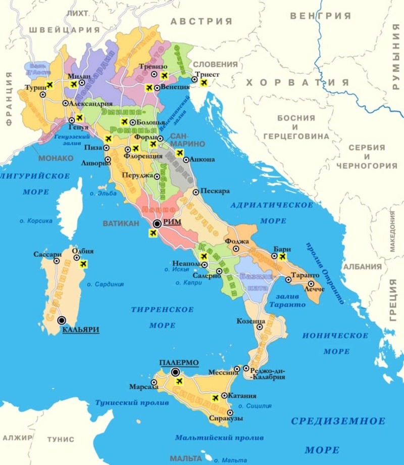 Карта аэропортов Италии