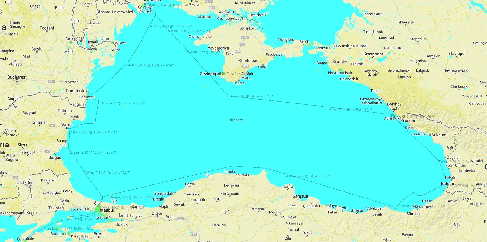 Карта Азовского и черного морей с побережьем